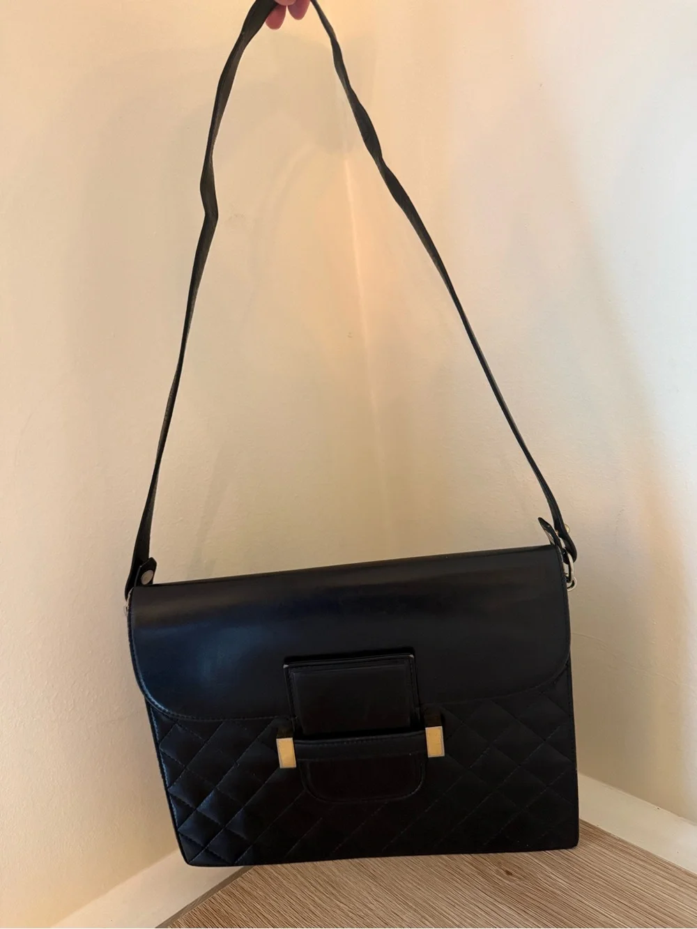 Vintage Yves Saint Laurent Black Quilted Flap Shoulder Bag with Gold Hardware